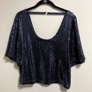 Free People Navy Sequin Crop Top